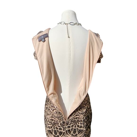 NWT Betsy Adam Long Maxi Formal Gold Shimmer Sequin Wedding Gown Modest Dress 8 - Picture 5 of 9